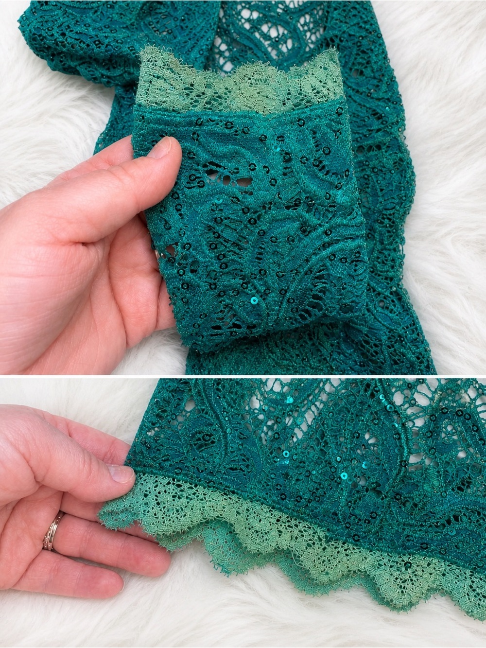 Sequin Hearts Emerald Green Lace Bodycon Dress Medium | Long Sleeve Cocktail - Picture 4 of 4